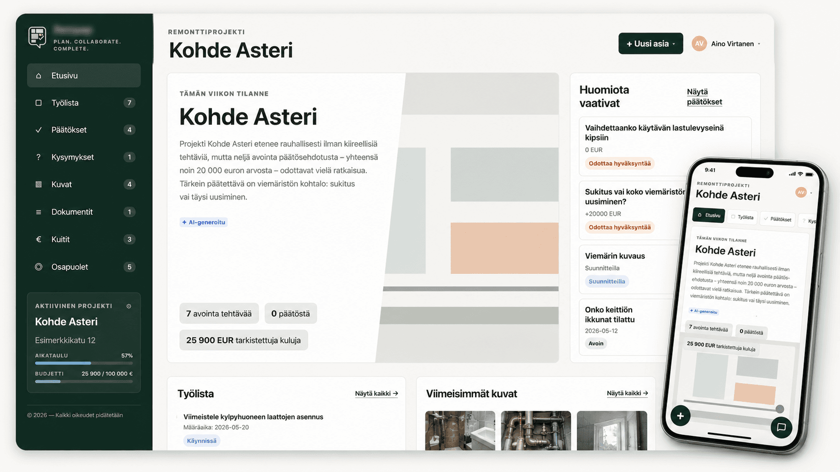 Rempap-käyttöliittymä desktop ja mobiili